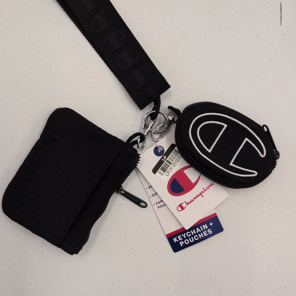 Champion Black Logo Keyring Pouch Set with Wrist Strap